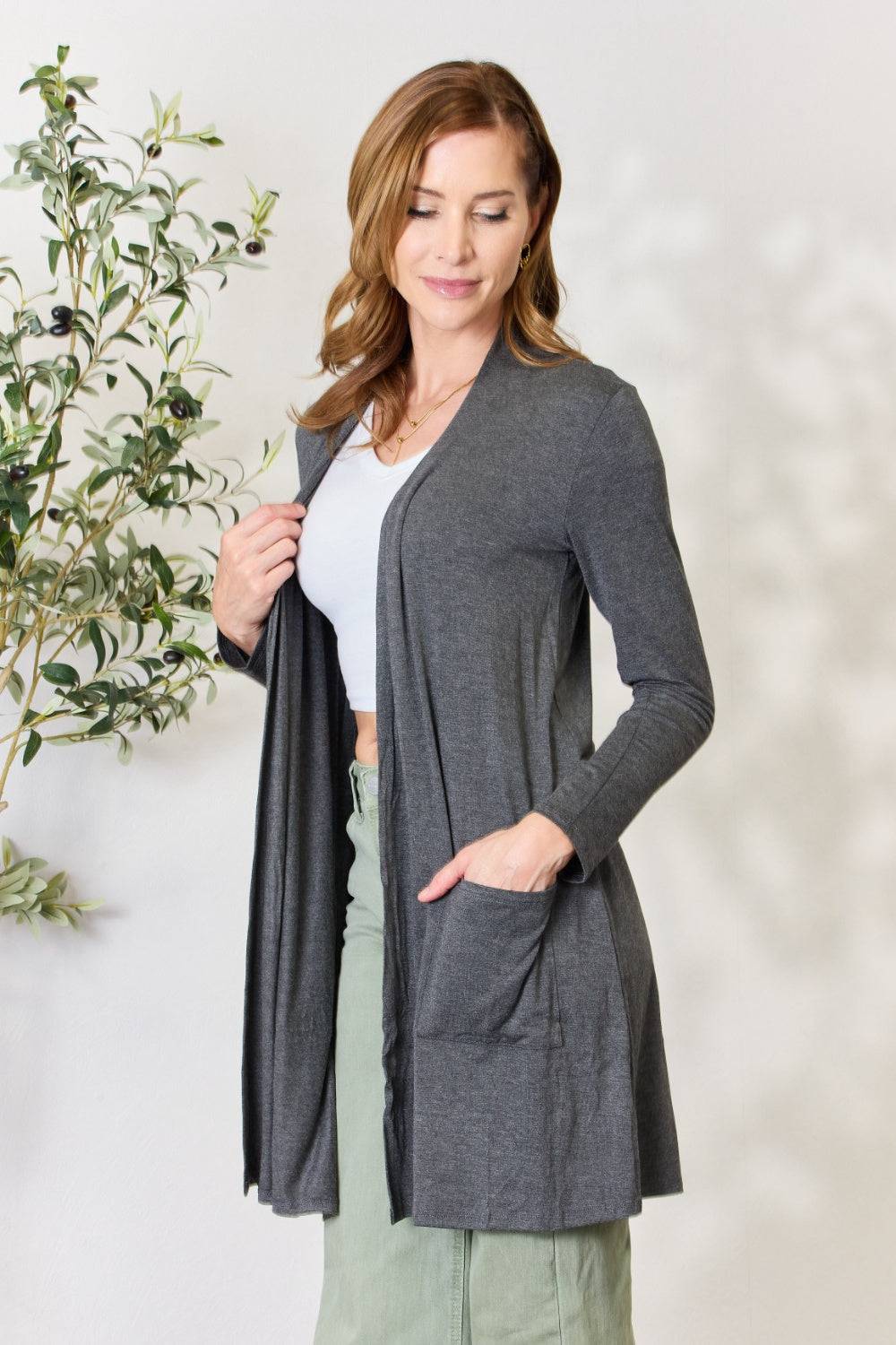 Celeste Full Size Open Front Cardigan with Pockets - EkaVibe