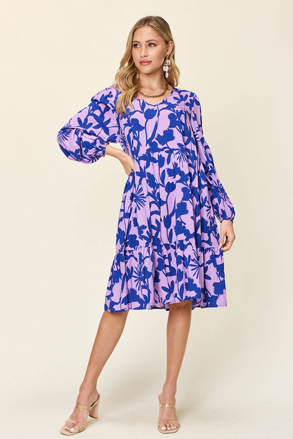 Double Take Full Size Printed Ruffle Hem Dress with Pocket - EkaVibe