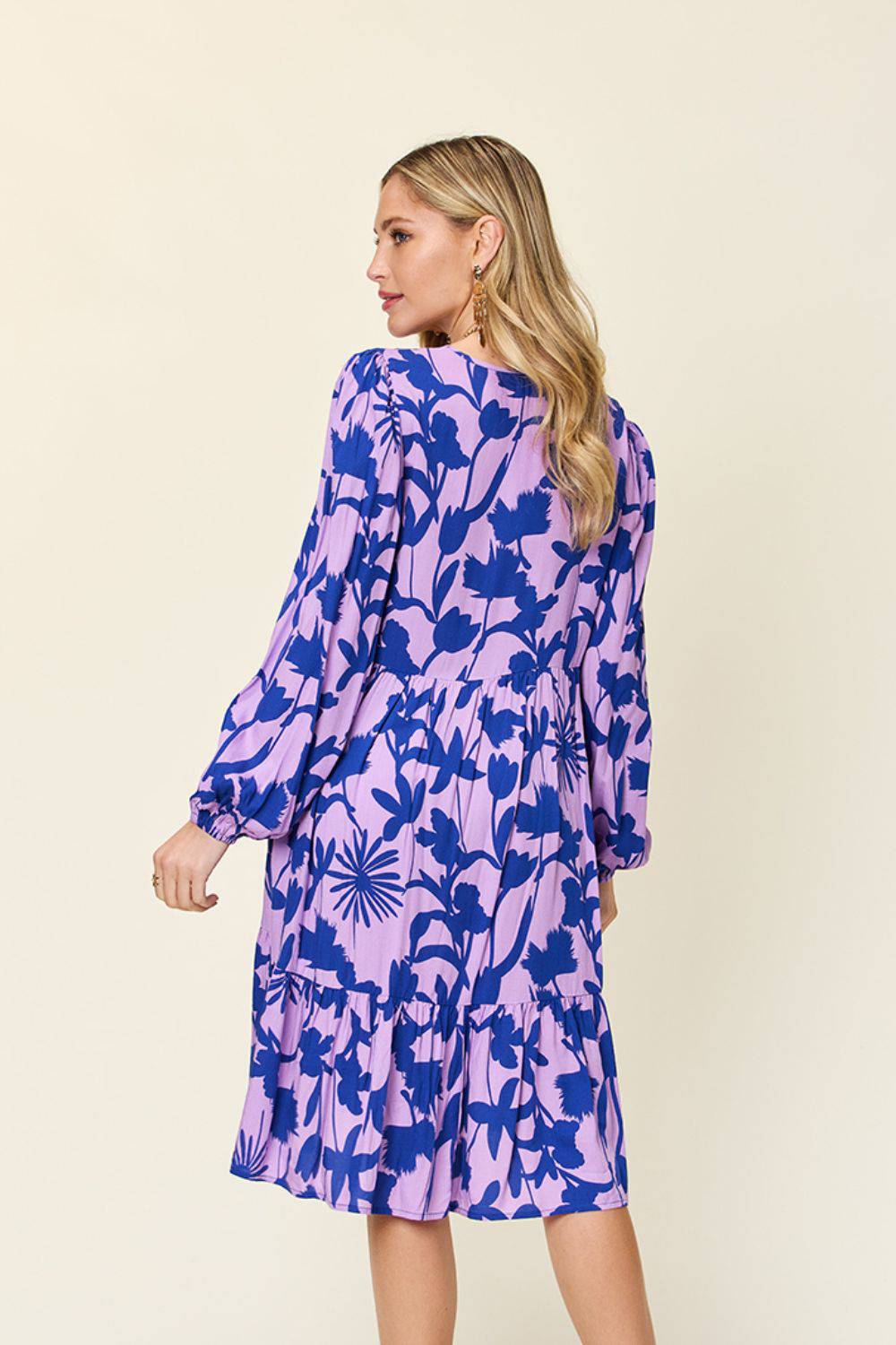 Double Take Full Size Printed Ruffle Hem Dress with Pocket - EkaVibe