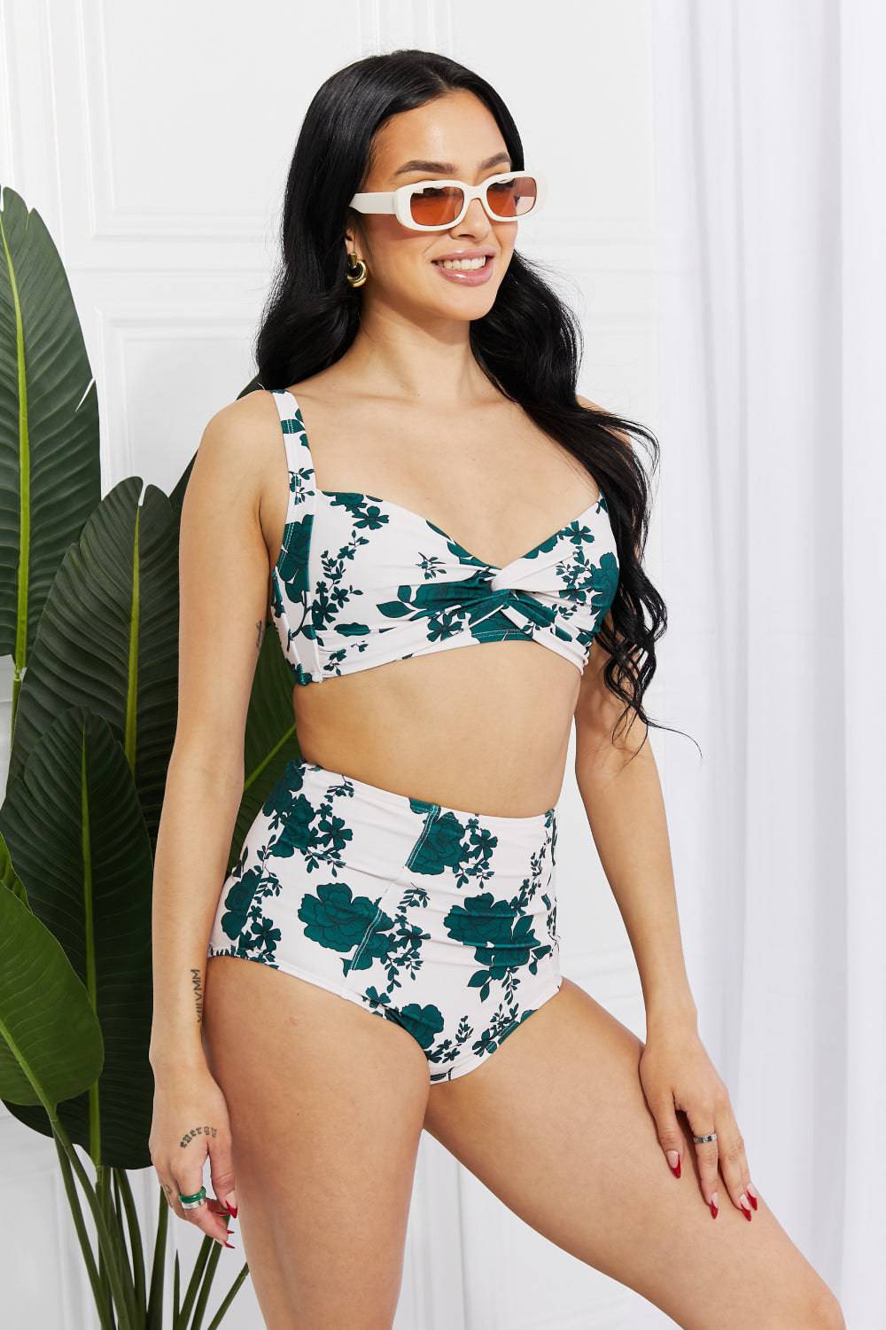 Marina West Swim Take A Dip Twist High-Rise Bikini in Forest - EkaVibe