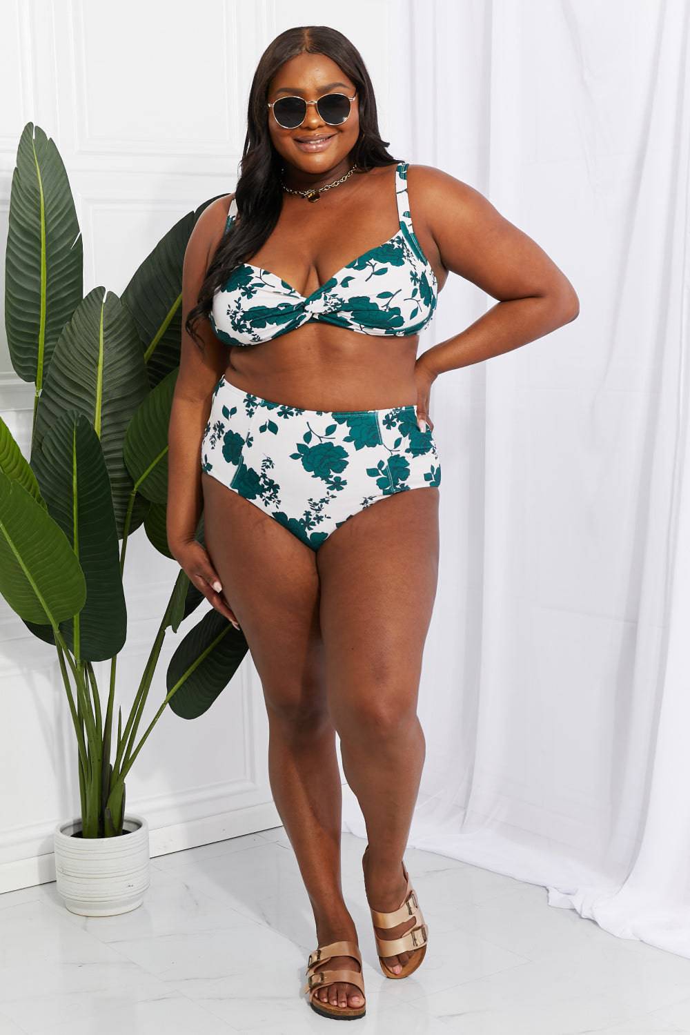 Marina West Swim Take A Dip Twist High-Rise Bikini in Forest - EkaVibe