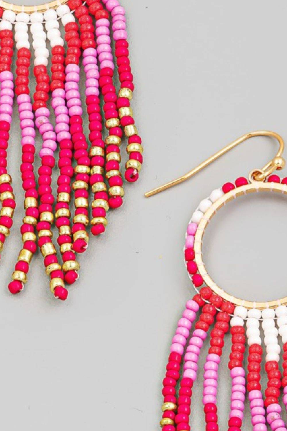 Fame Circle Cutout Seed Beaded Fringe Earrings - EkaVibe