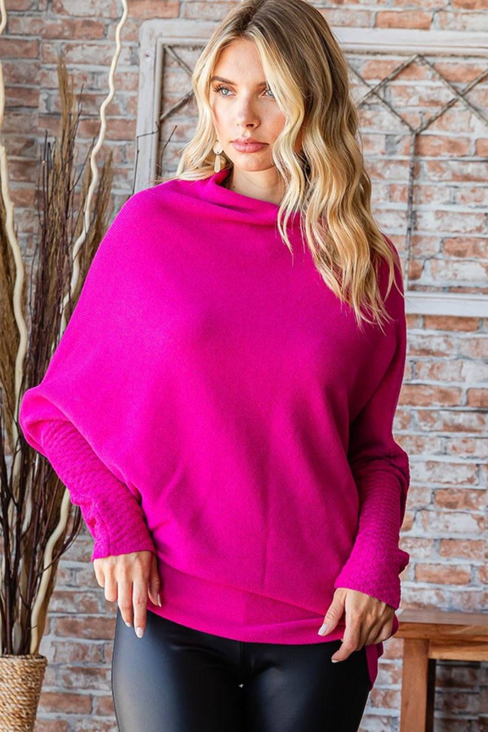 First Love Full Size Asymmetrical Hem Dolman Sleeve Sweater - EkaVibe