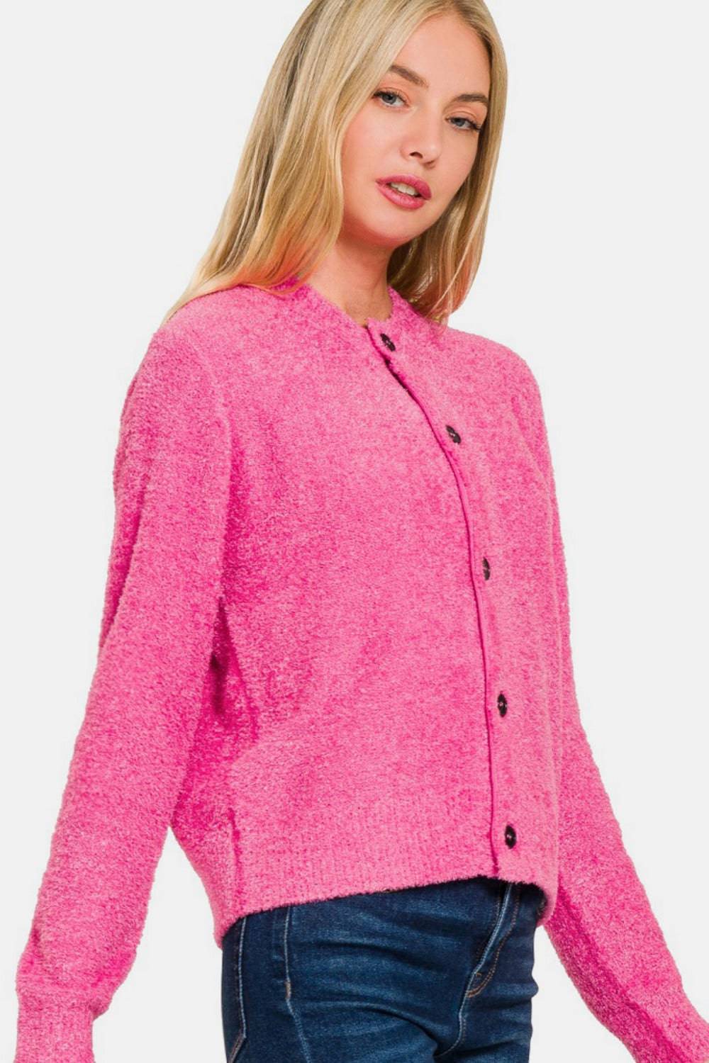 Zenana Button Down Long Sleeve Sweater Cardigan - EkaVibe