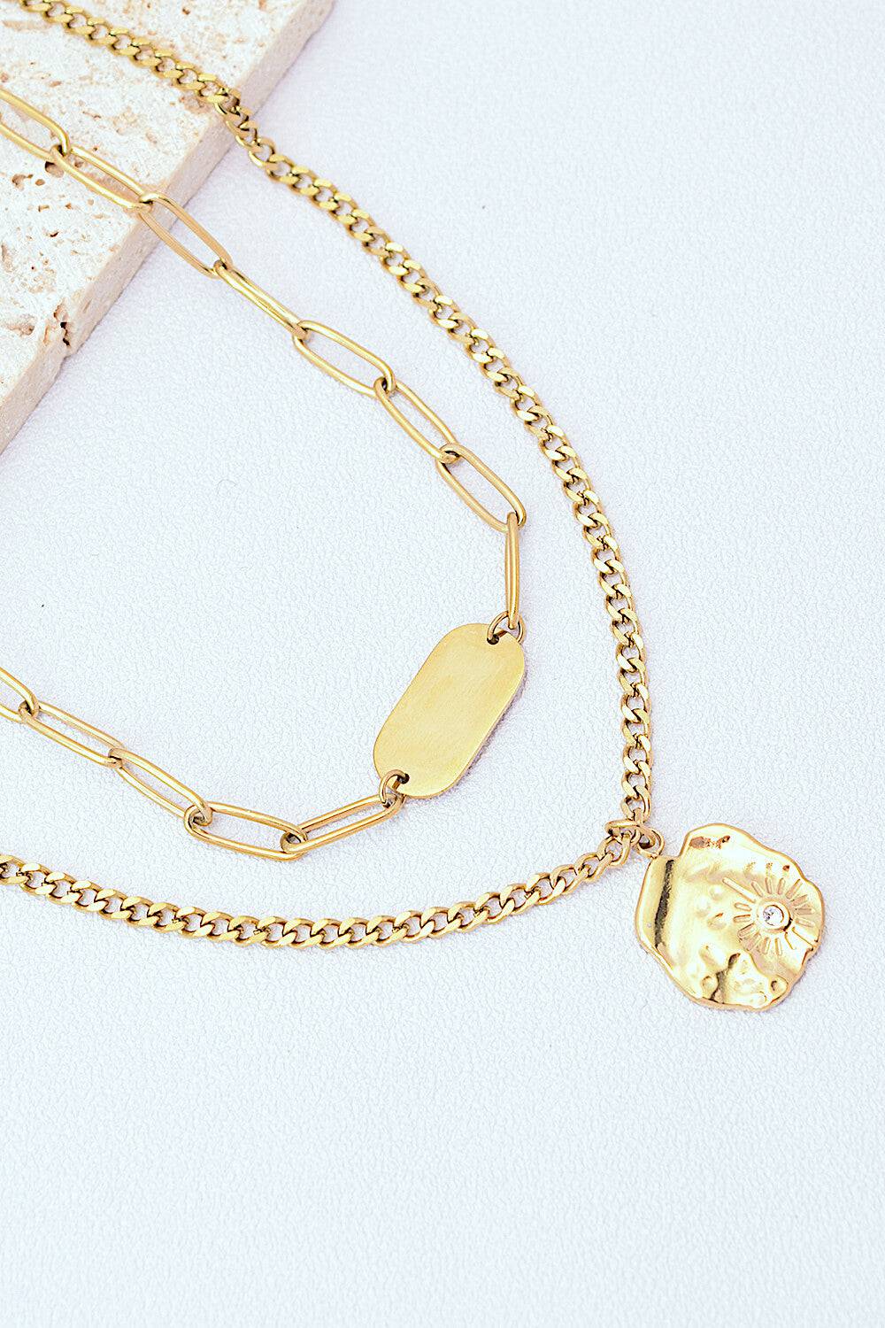 Gold-Plated Double-Layered Pendant Necklace - EkaVibe