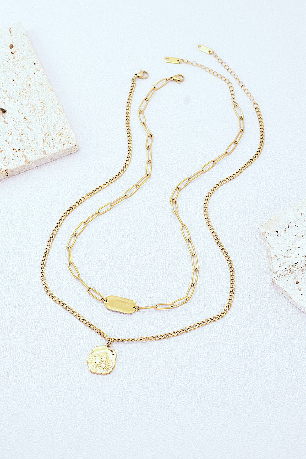 Gold-Plated Double-Layered Pendant Necklace - EkaVibe