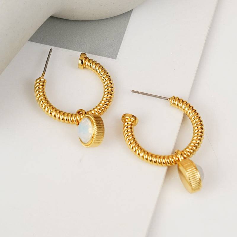 Rope Cat&#39;s Eye Stone C-Hoop Earrings - EkaVibe