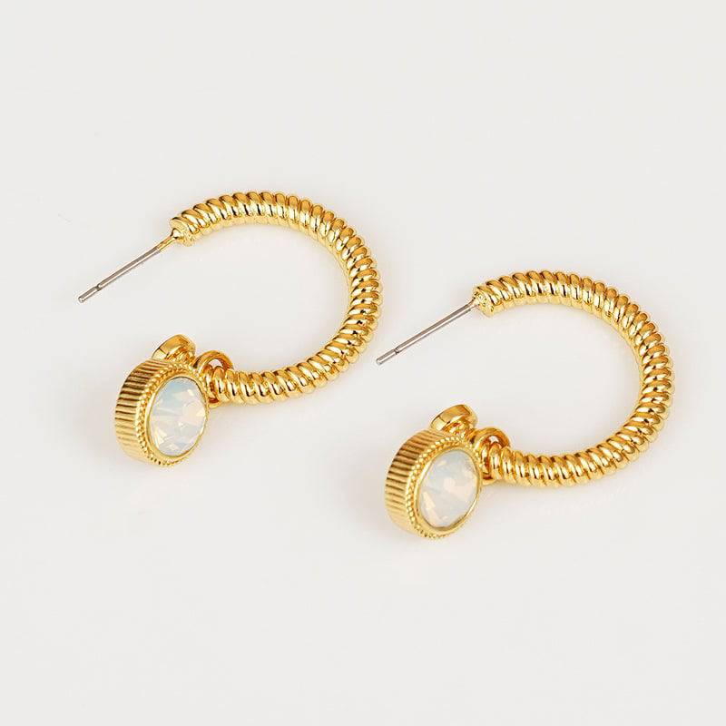 Rope Cat&#39;s Eye Stone C-Hoop Earrings - EkaVibe