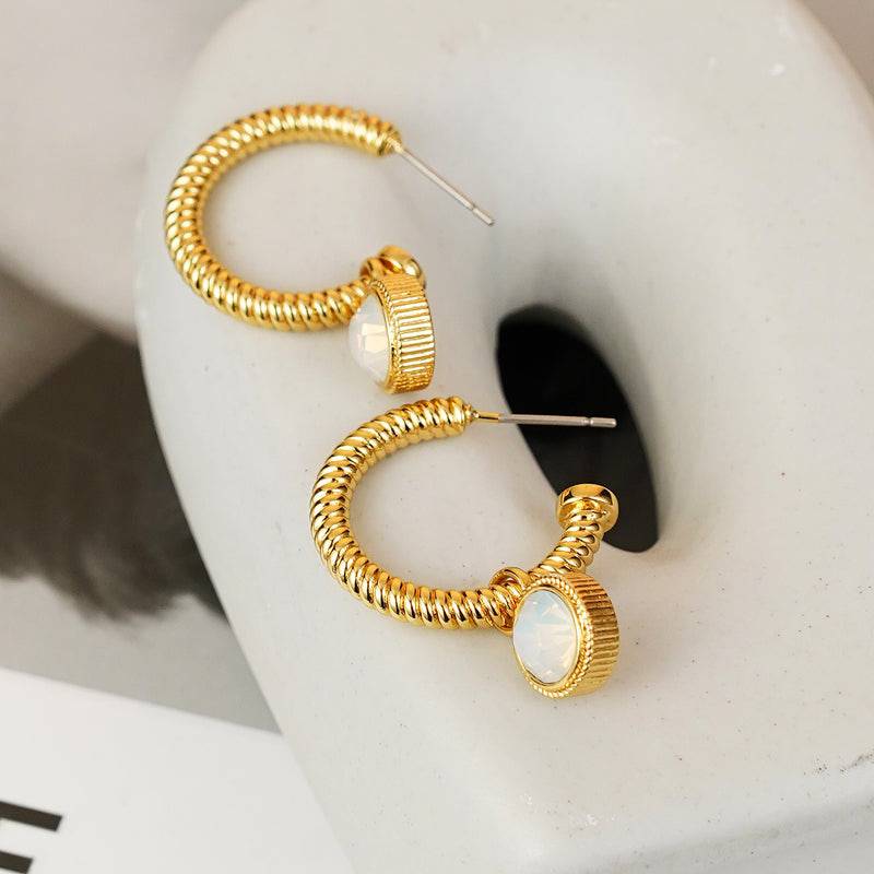 Rope Cat&#39;s Eye Stone C-Hoop Earrings - EkaVibe