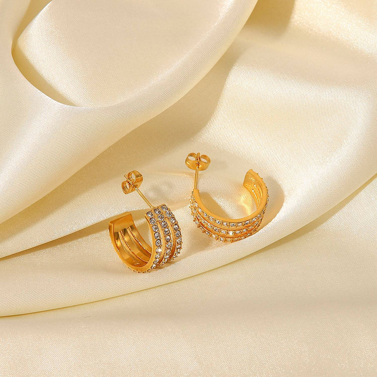 Stainless Steel Inlaid Zircon C-Hoop Earrings - EkaVibe