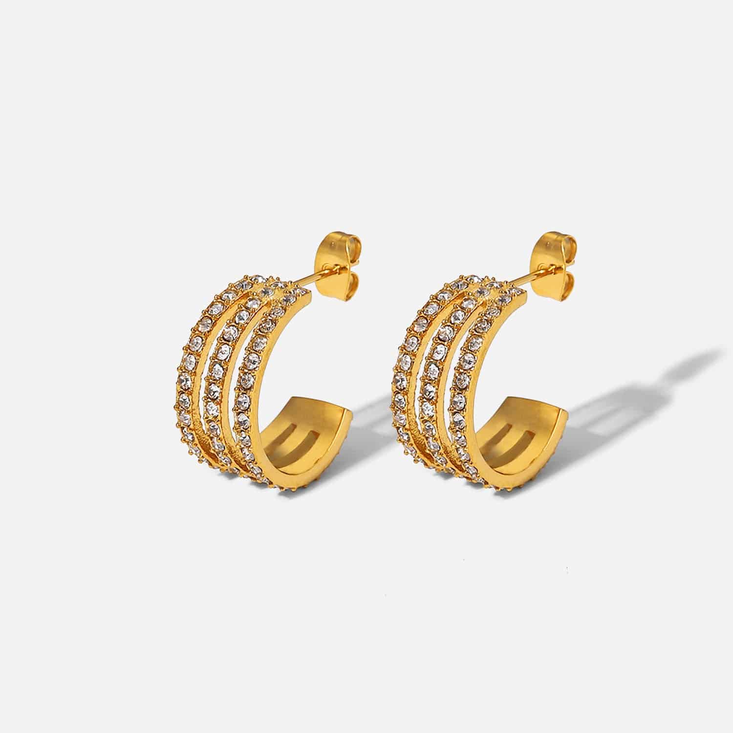 Stainless Steel Inlaid Zircon C-Hoop Earrings - EkaVibe