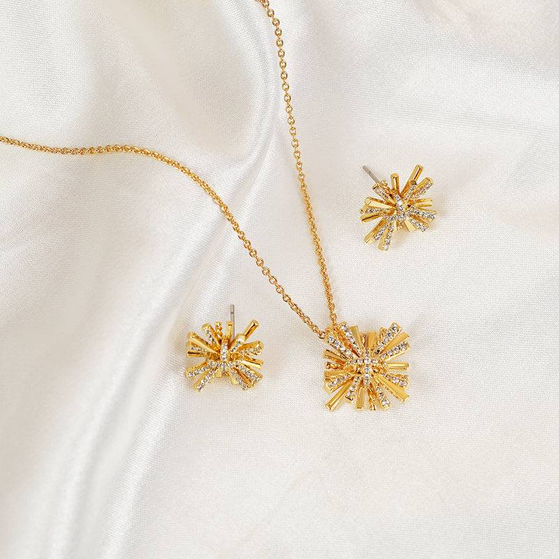 Starburst Gold-Plated Earrings and Necklace Set - EkaVibe