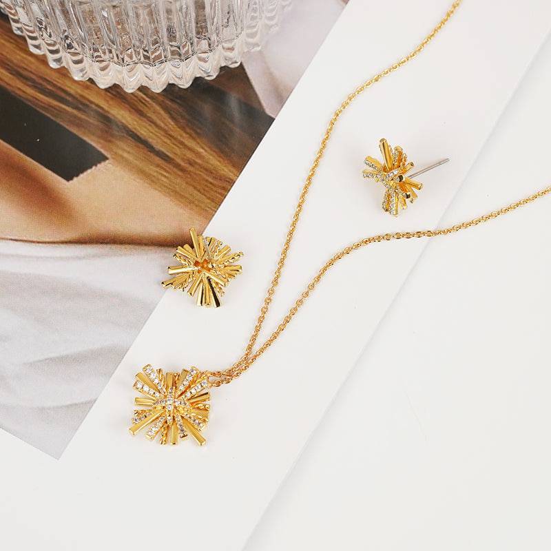 Starburst Gold-Plated Earrings and Necklace Set - EkaVibe