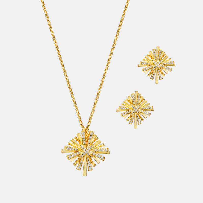 Starburst Gold-Plated Earrings and Necklace Set - EkaVibe