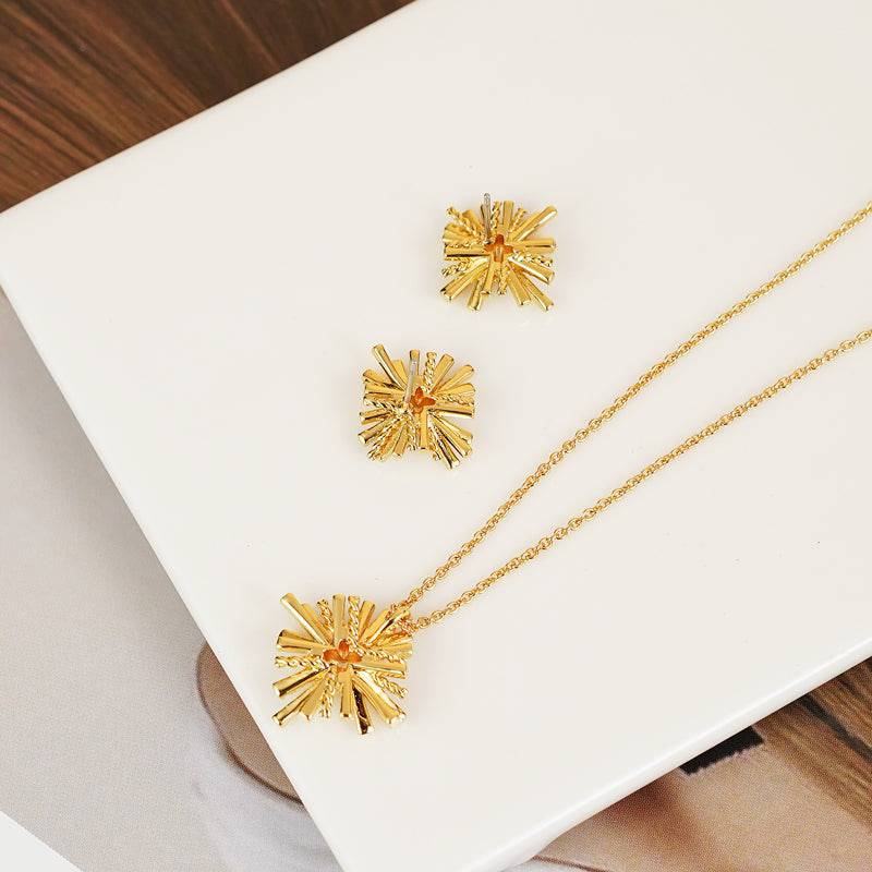 Starburst Gold-Plated Earrings and Necklace Set - EkaVibe