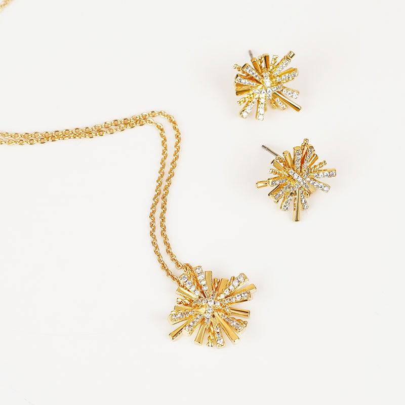 Starburst Gold-Plated Earrings and Necklace Set - EkaVibe