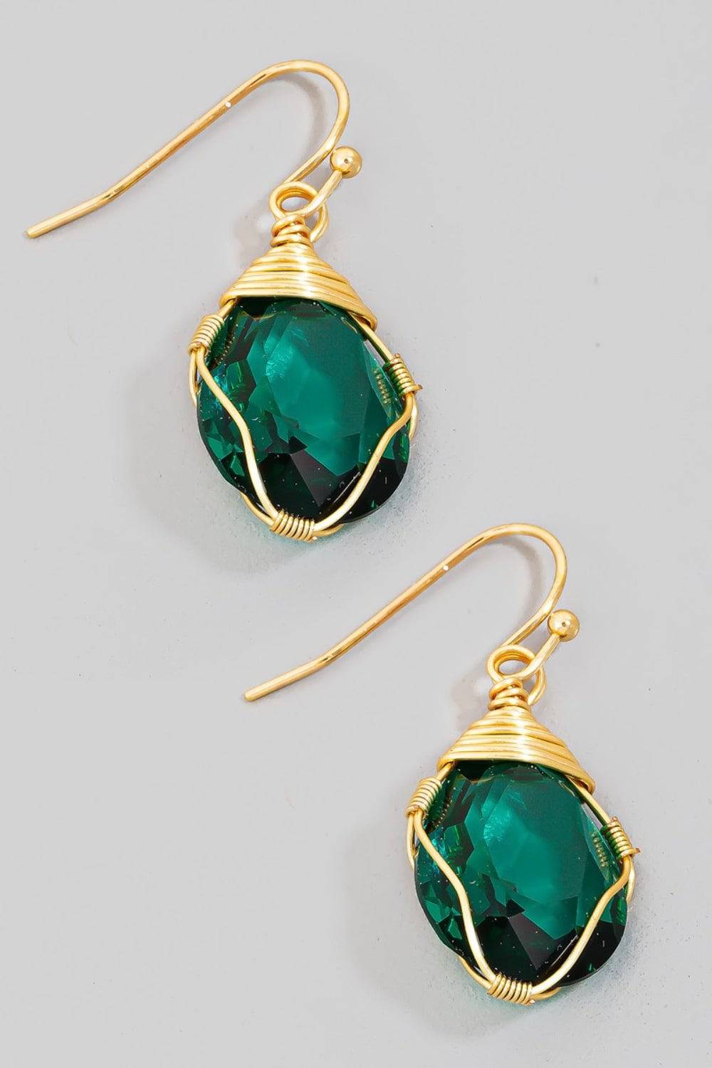 Fame Wire Wrapped Glass Gem Dangle Earrings - EkaVibe