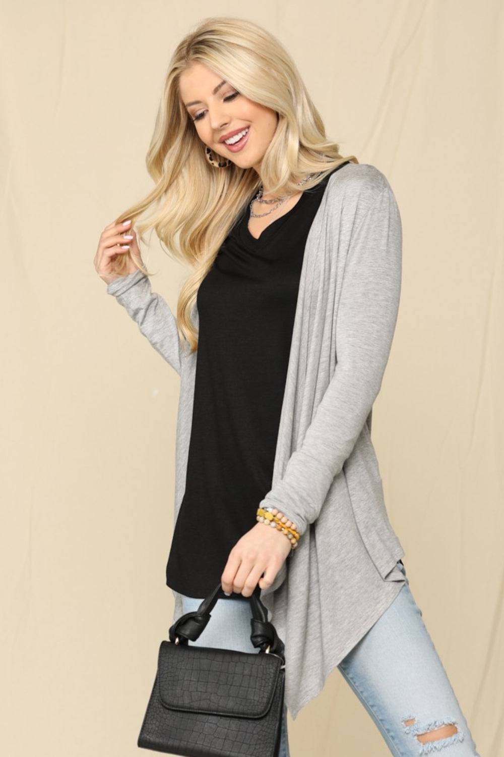 Celeste Full Size Open Front Knit Cardigan - EkaVibe