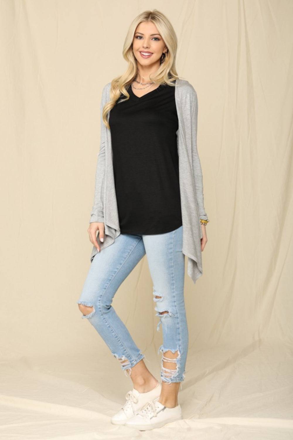 Celeste Full Size Open Front Knit Cardigan - EkaVibe