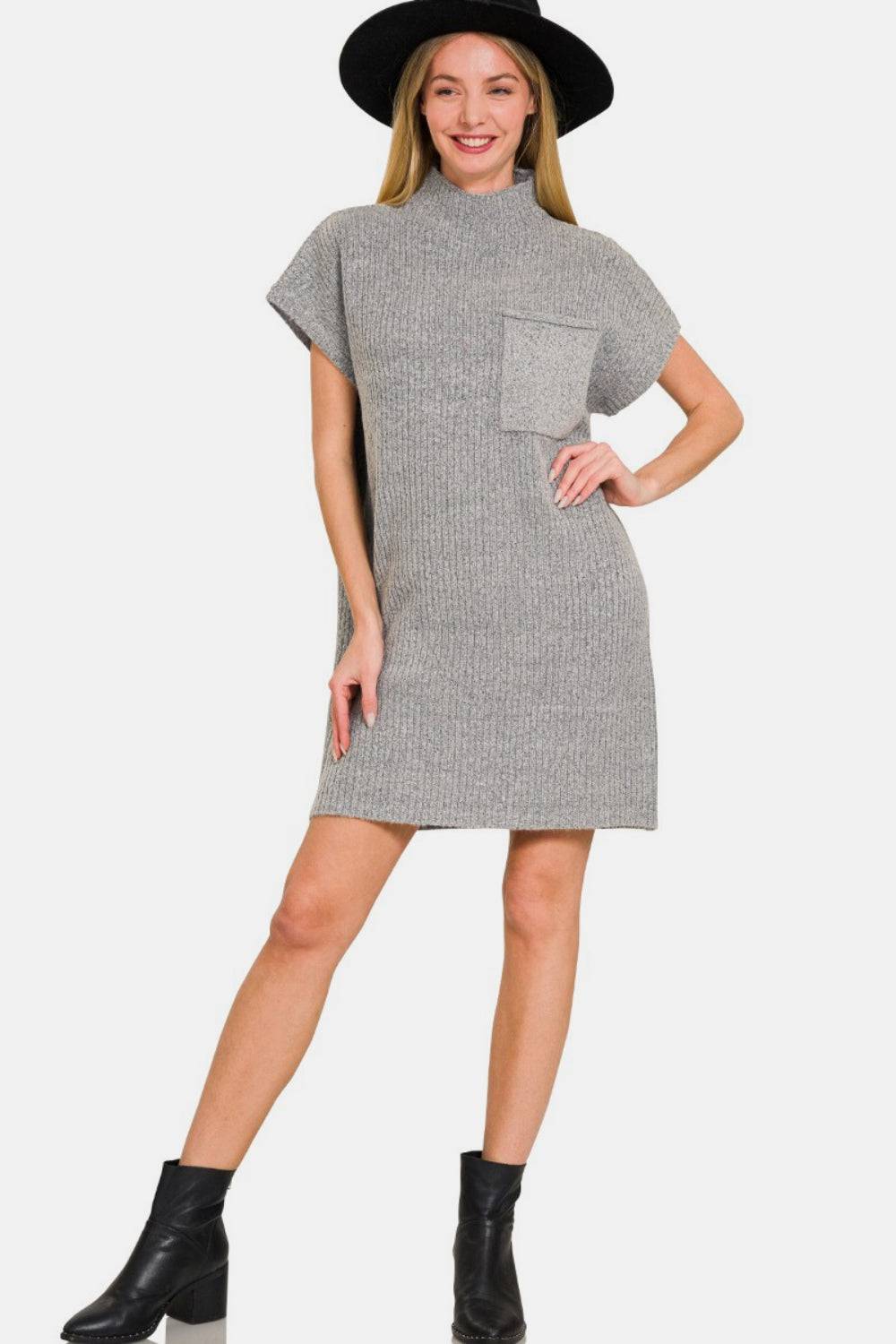 Zenana Short Sleeve Sweater Mini Dress - EkaVibe