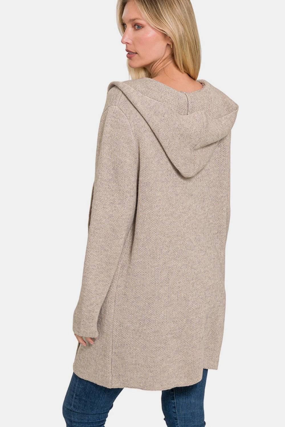 Zenana Hooded Open Front Sweater Cardigan - EkaVibe