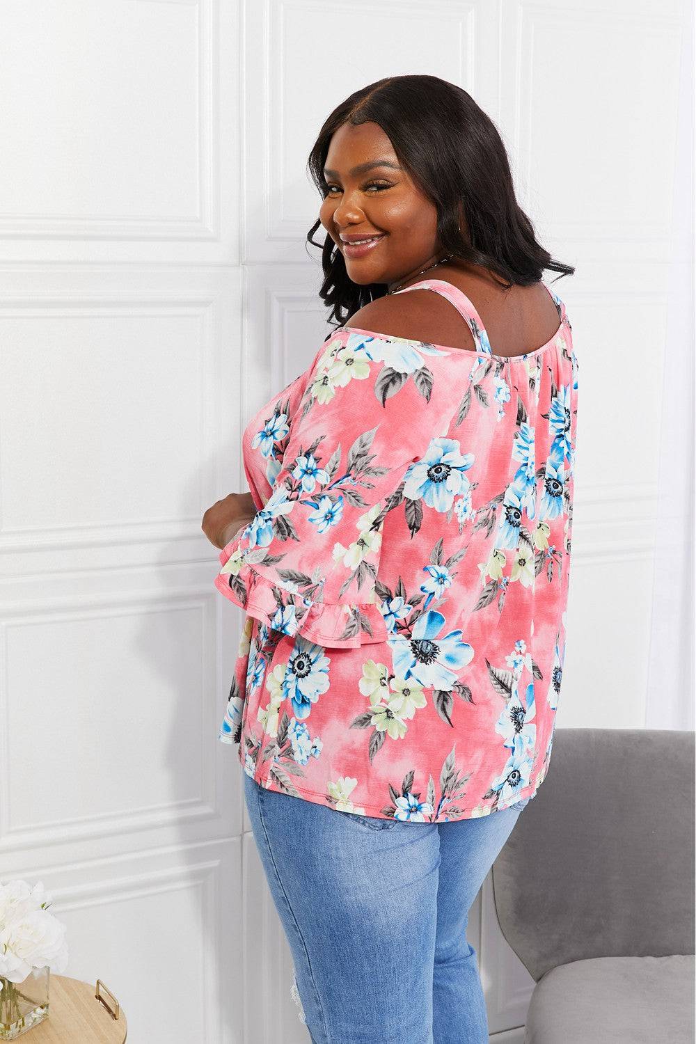 Sew In Love Full Size Fresh Take  Floral Cold-Shoulder Top - EkaVibe