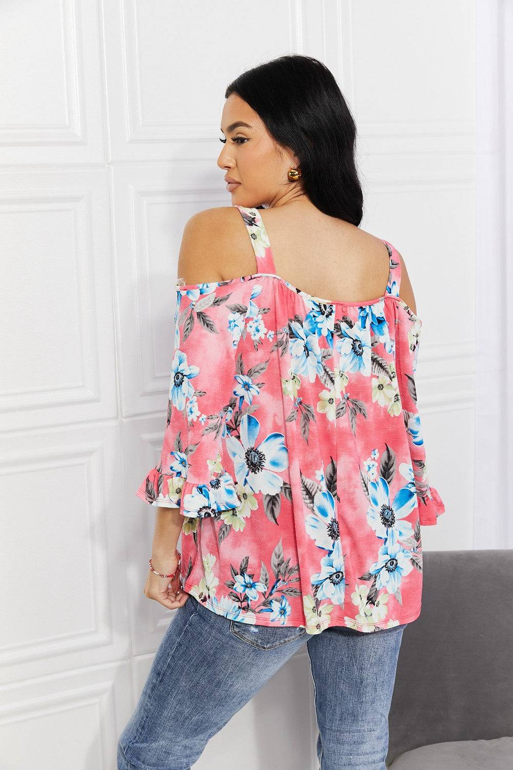 Sew In Love Full Size Fresh Take  Floral Cold-Shoulder Top - EkaVibe