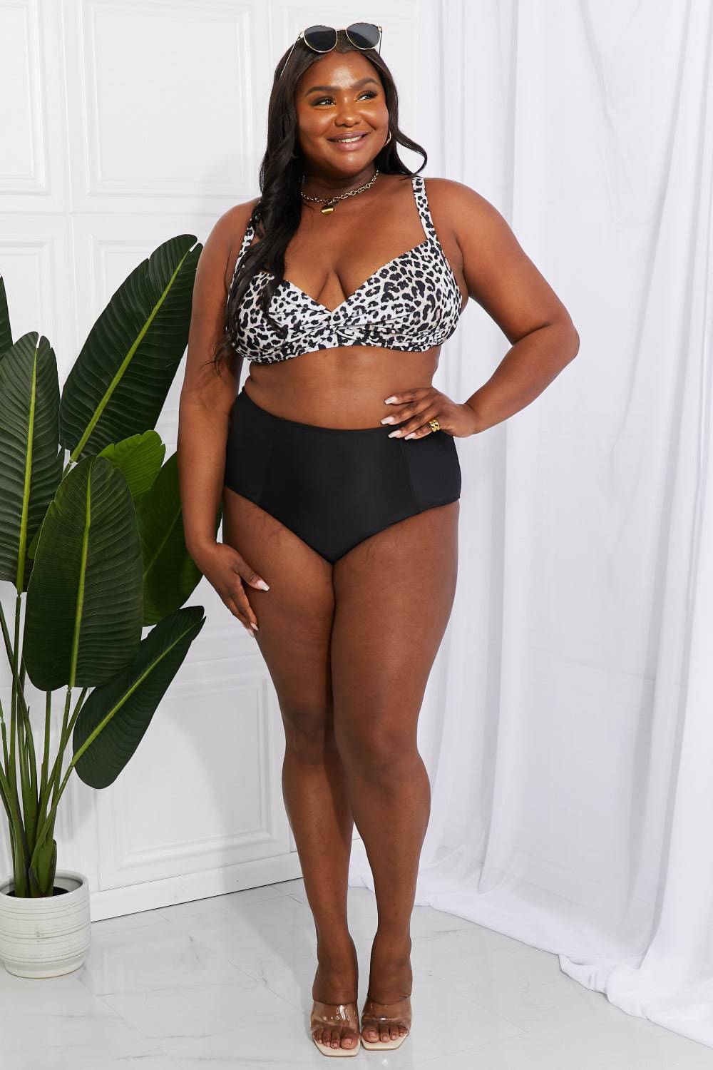 Marina West Swim Take A Dip Twist High-Rise Bikini in Leopard - EkaVibe