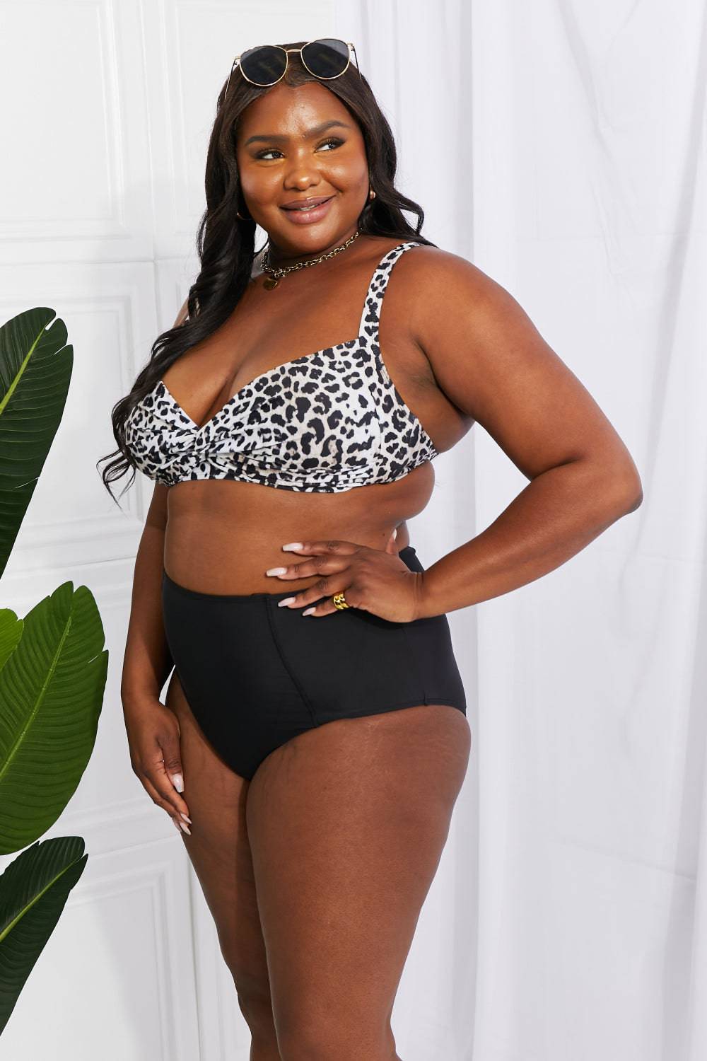 Marina West Swim Take A Dip Twist High-Rise Bikini in Leopard - EkaVibe