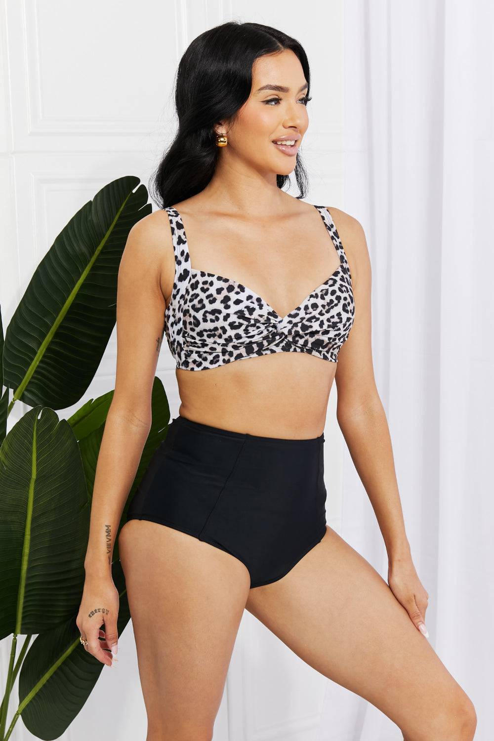 Marina West Swim Take A Dip Twist High-Rise Bikini in Leopard - EkaVibe