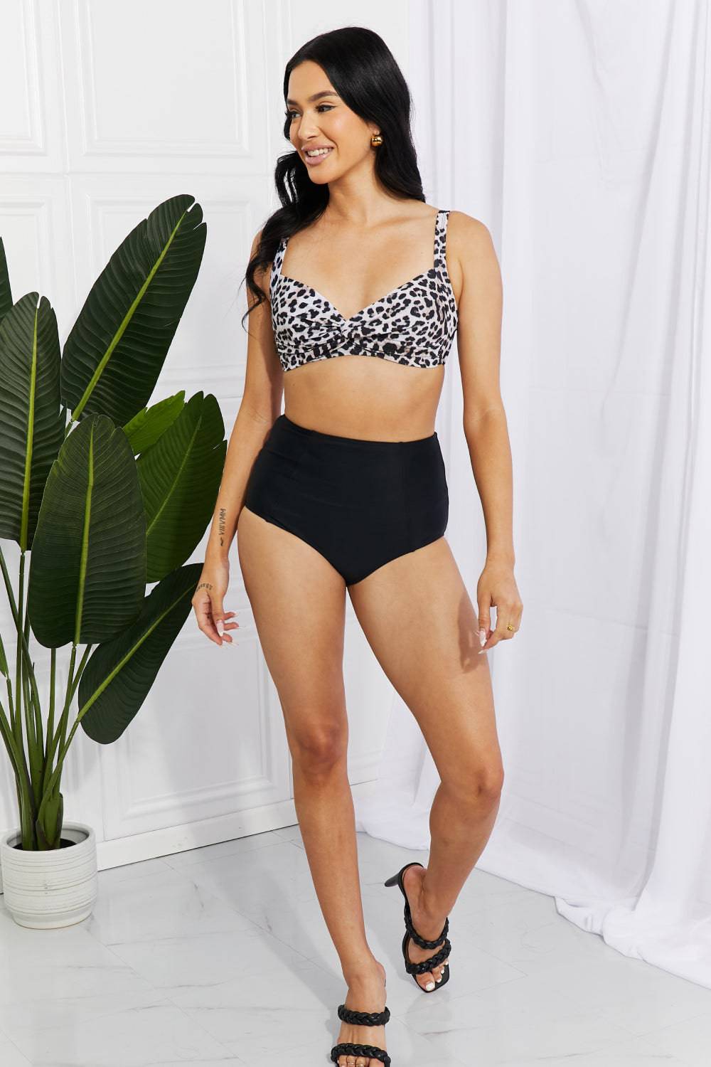 Marina West Swim Take A Dip Twist High-Rise Bikini in Leopard - EkaVibe