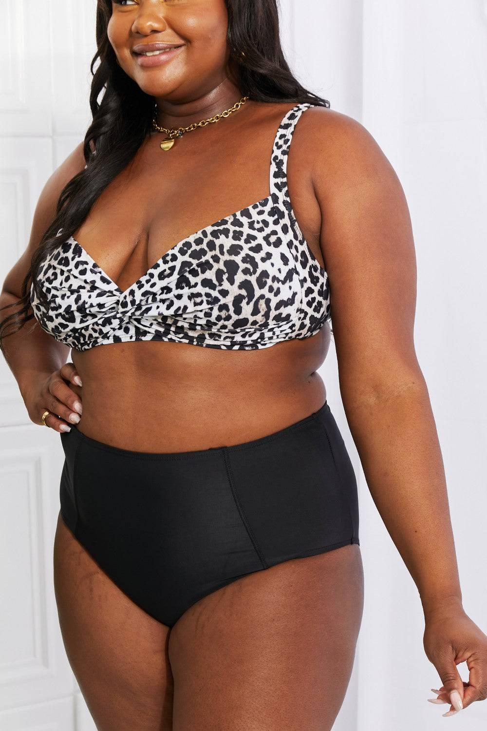 Marina West Swim Take A Dip Twist High-Rise Bikini in Leopard - EkaVibe