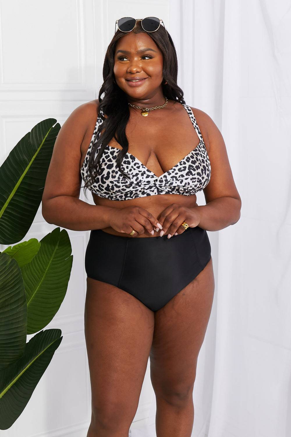 Marina West Swim Take A Dip Twist High-Rise Bikini in Leopard - EkaVibe