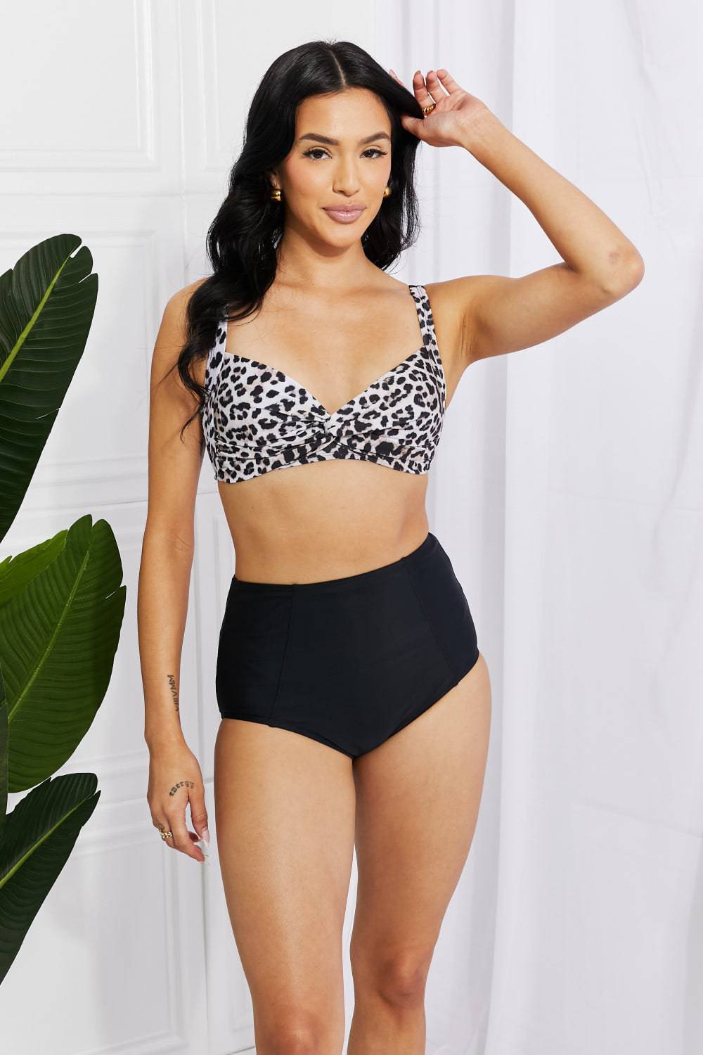 Marina West Swim Take A Dip Twist High-Rise Bikini in Leopard - EkaVibe