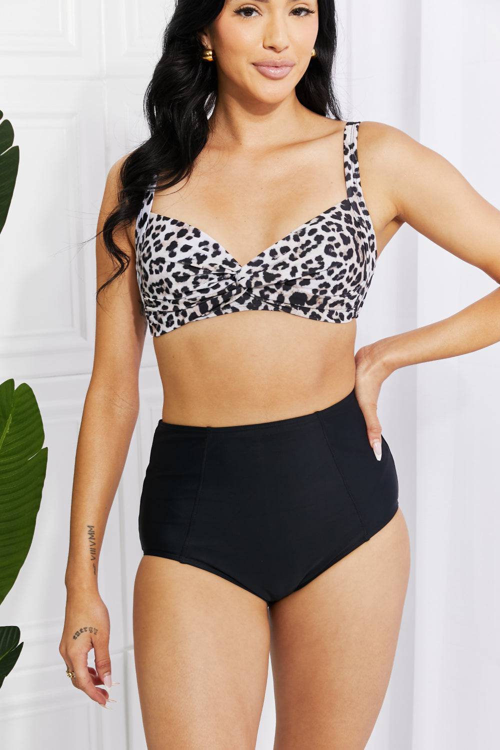 Marina West Swim Take A Dip Twist High-Rise Bikini in Leopard - EkaVibe