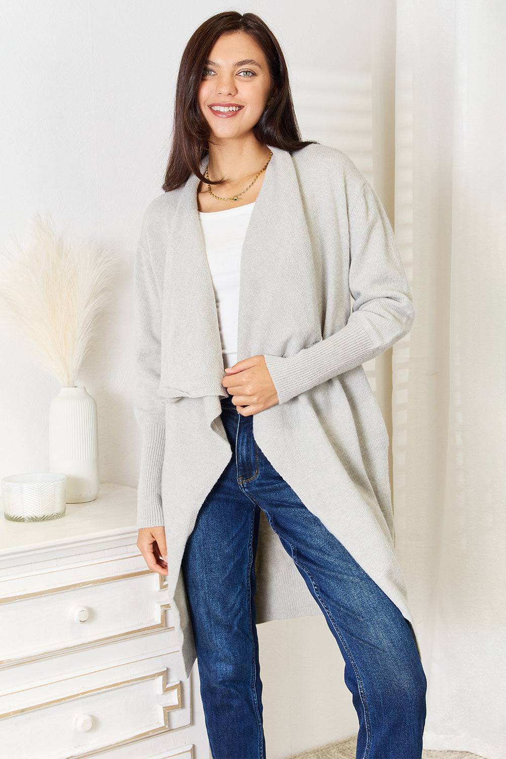 Angel Wings Open Front Duster Cardigan with Pockets - EkaVibe