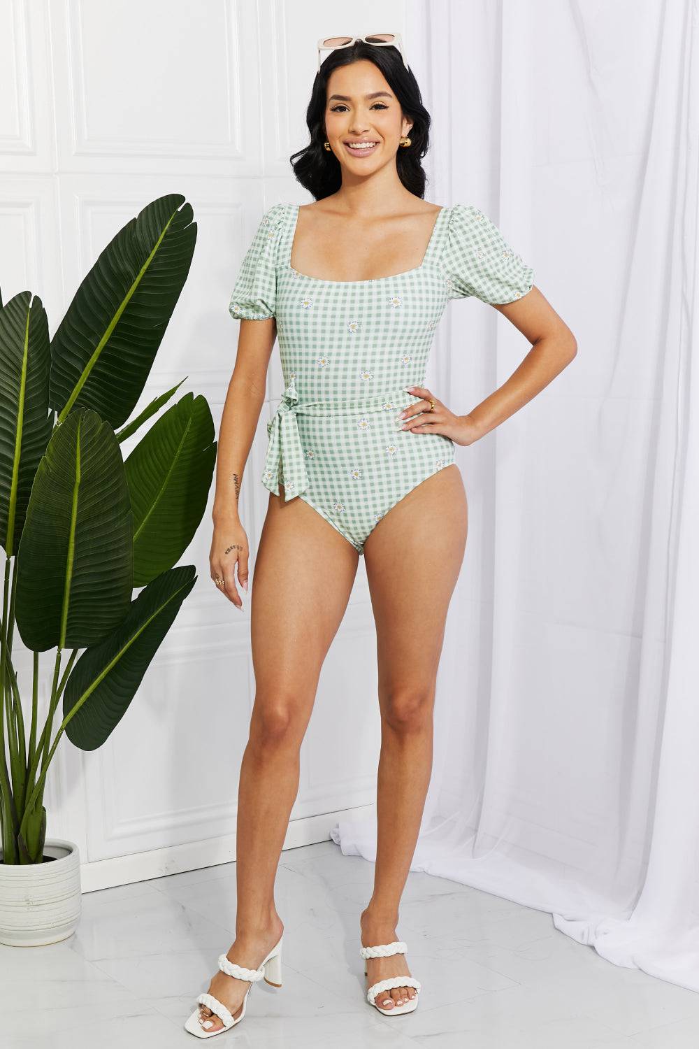 Marina West Swim Salty Air Puff Sleeve One-Piece in Sage - EkaVibe