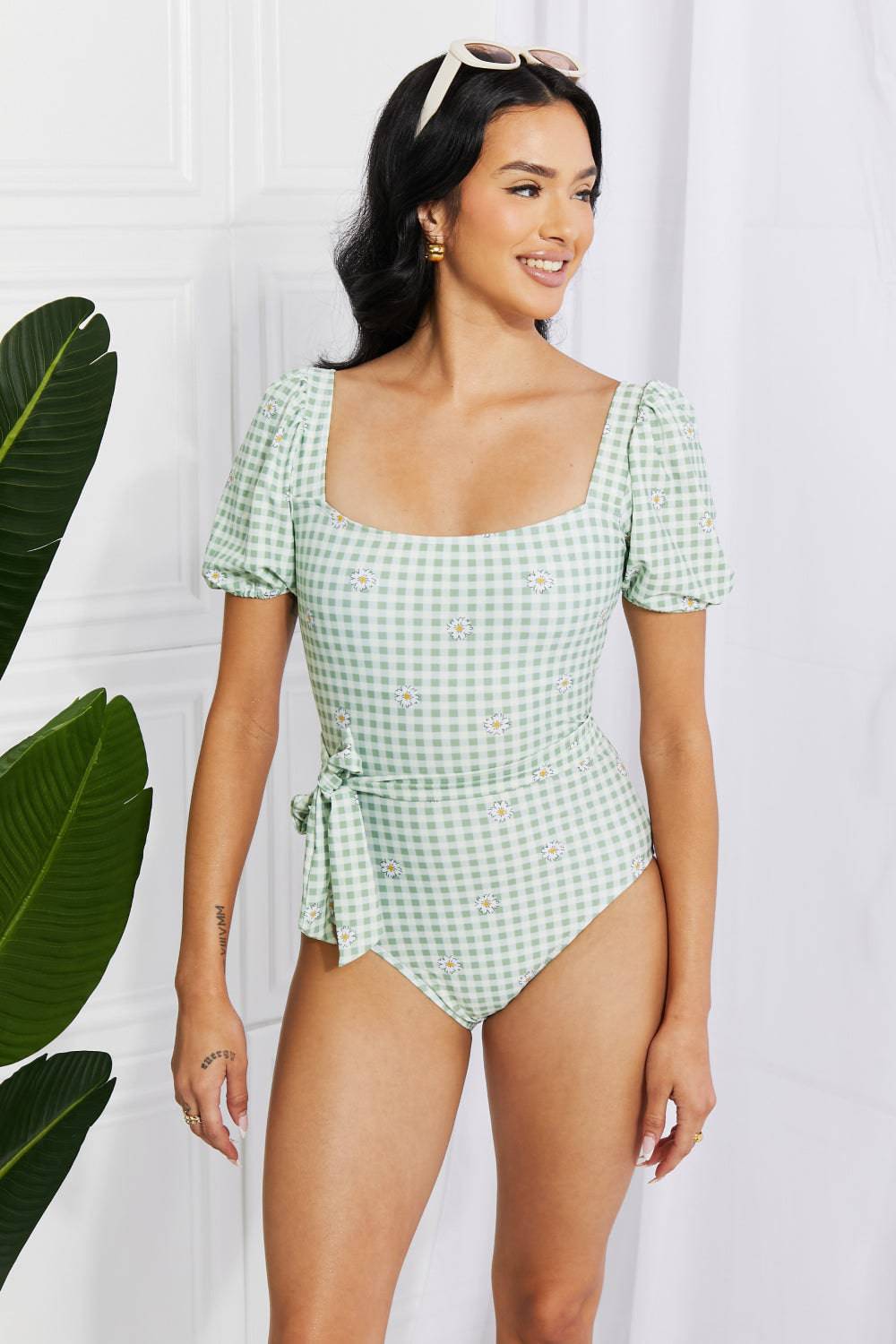 Marina West Swim Salty Air Puff Sleeve One-Piece in Sage - EkaVibe