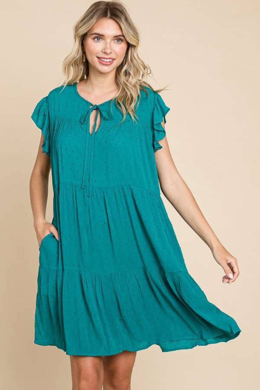 Culture Code Ruffle Cap Sleeve Tiered Dress - EkaVibe