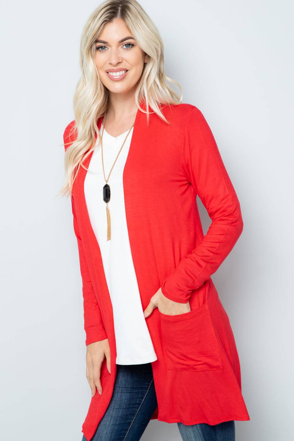 Celeste Full Size Open Front Cardigan with Pockets - EkaVibe