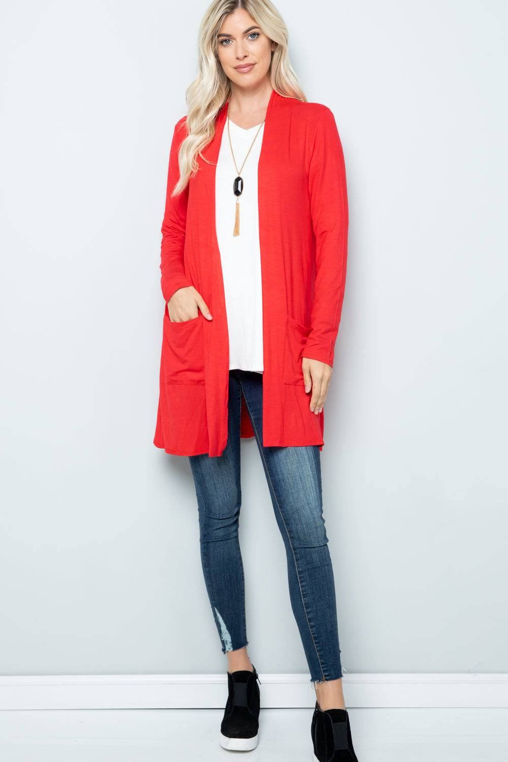 Celeste Full Size Open Front Cardigan with Pockets - EkaVibe