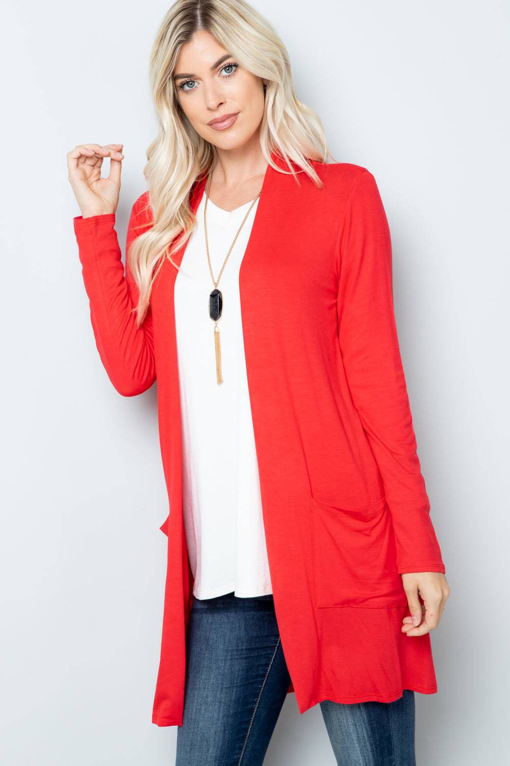 Celeste Full Size Open Front Cardigan with Pockets - EkaVibe