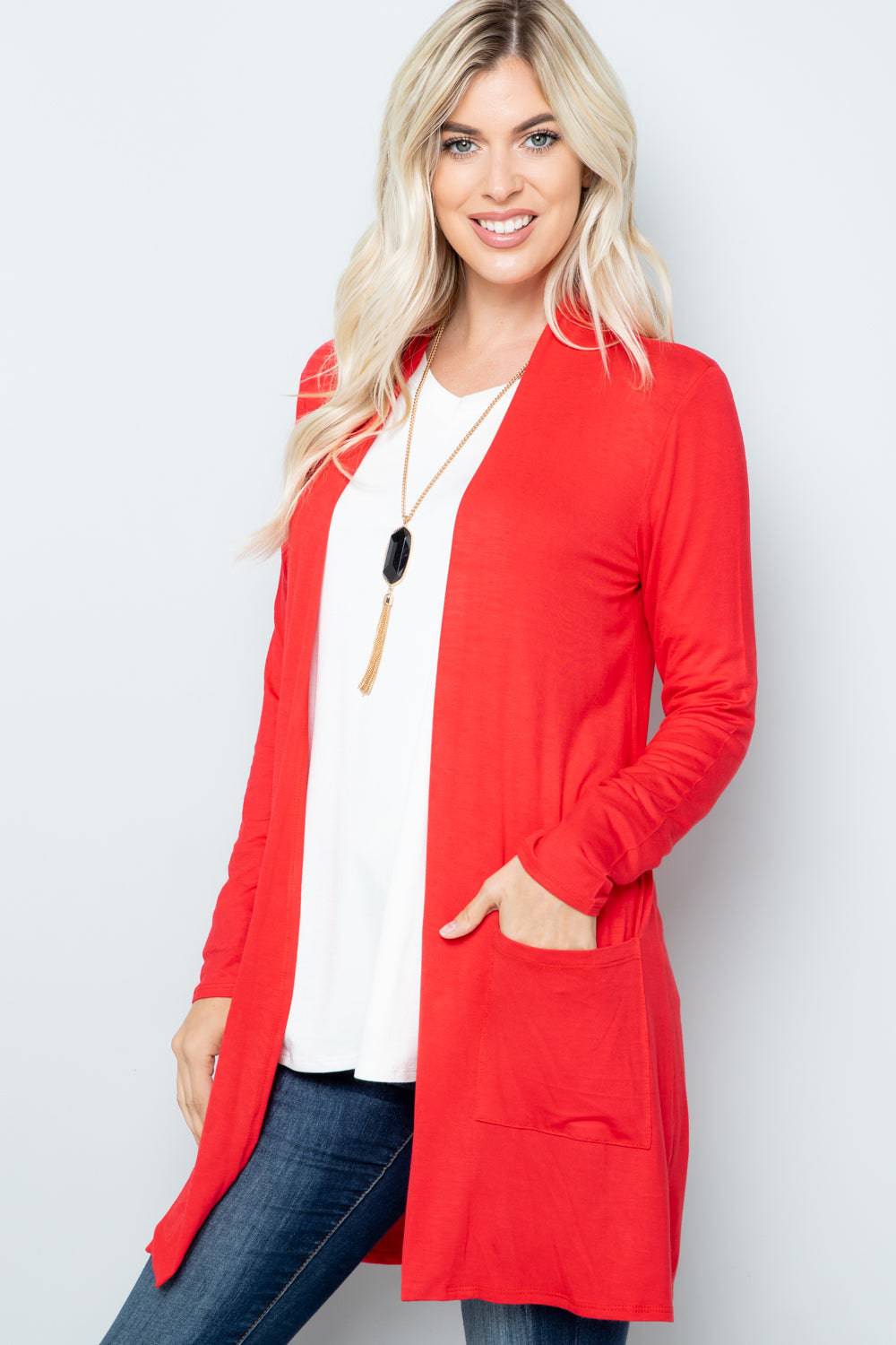 Celeste Full Size Open Front Cardigan with Pockets - EkaVibe