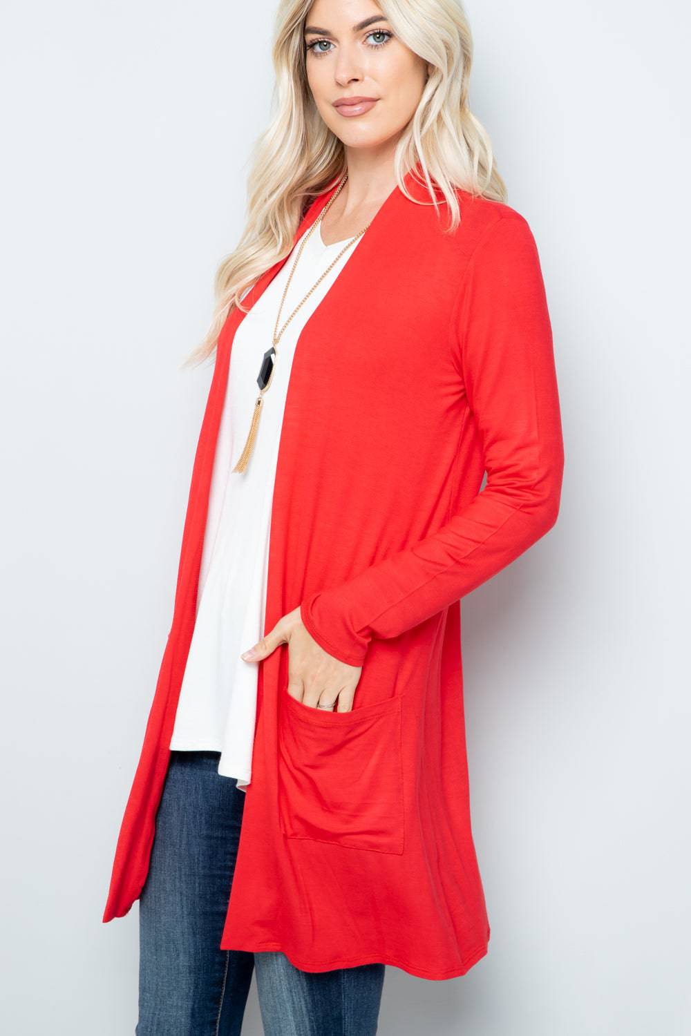 Celeste Full Size Open Front Cardigan with Pockets - EkaVibe