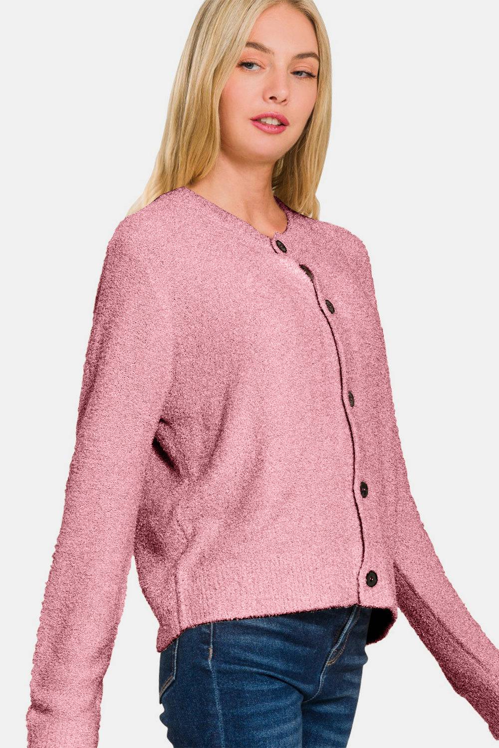 Zenana Button Down Long Sleeve Sweater Cardigan - EkaVibe