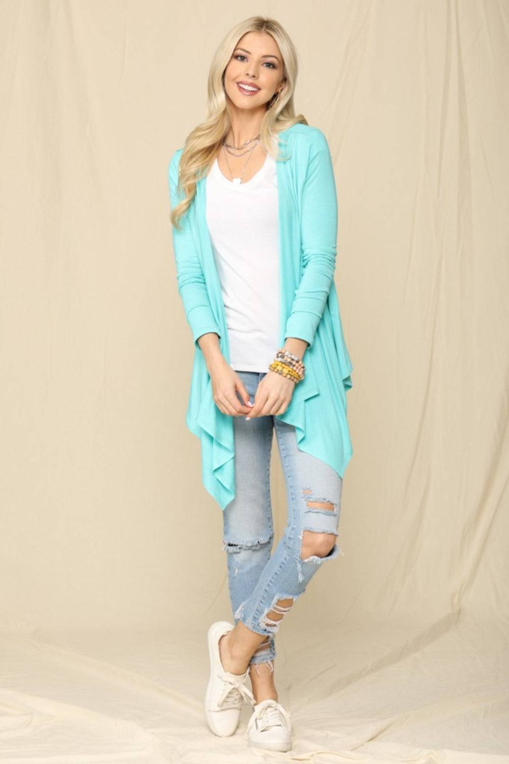 Celeste Full Size Open Front Knit Cardigan - EkaVibe