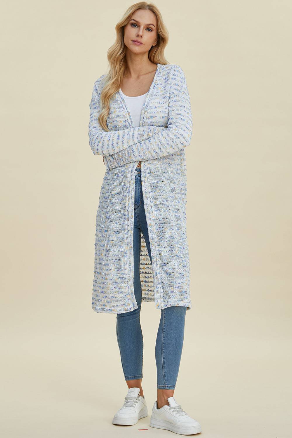 Double Take Full Size Open Front Longline Cardigan - EkaVibe