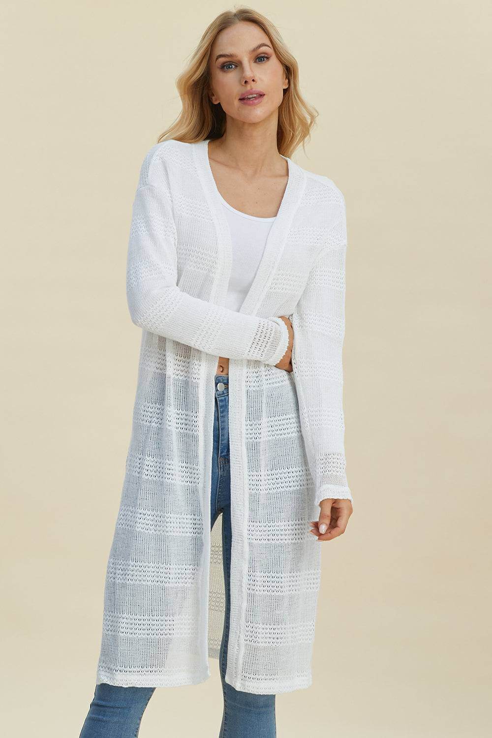 Double Take Full Size Open Front Longline Cardigan - EkaVibe