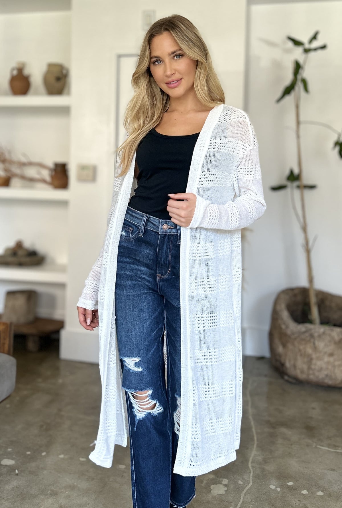 Double Take Full Size Open Front Longline Cardigan - EkaVibe