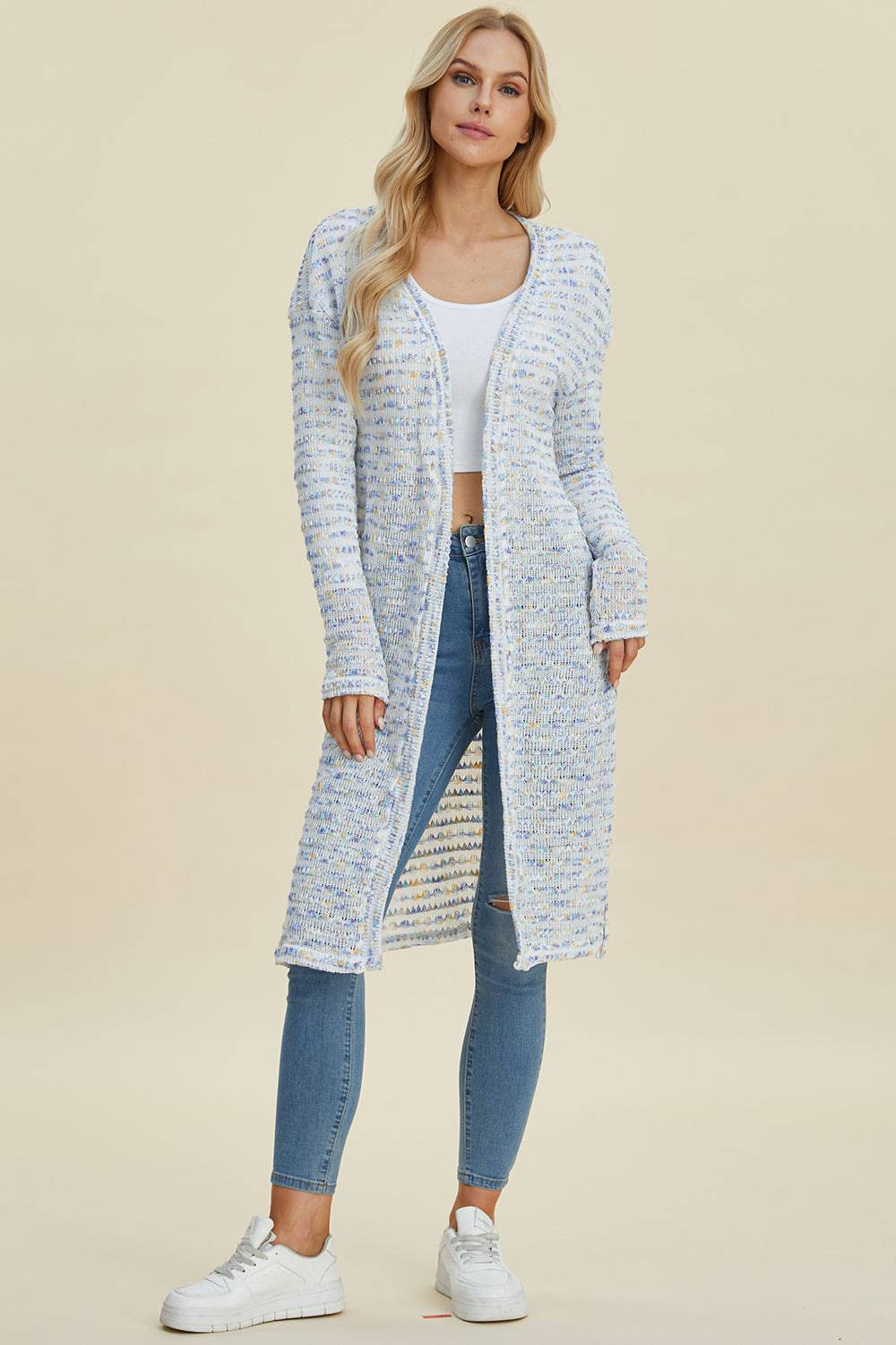 Double Take Full Size Open Front Longline Cardigan - EkaVibe